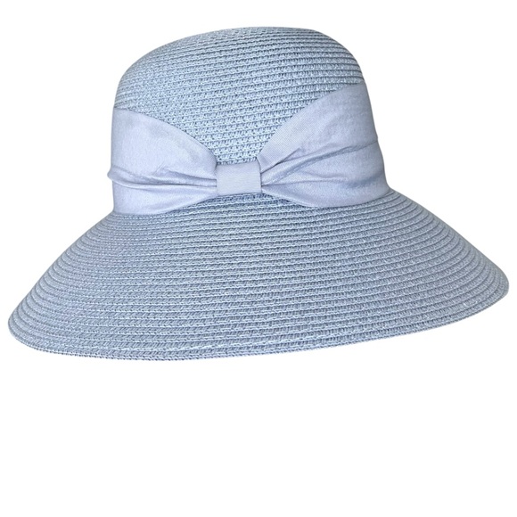 Soft Blue Cloche Style Woven Paper/Straw Hat with Side Bow - Picture 4 of 11